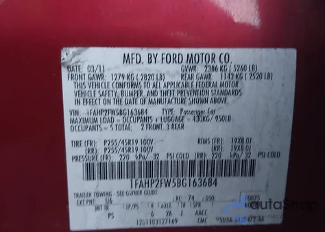 2011 Ford Taurus Limited z USA, uszkodzony, nr VIN 1FAHP2FW5BG163684